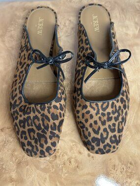 NEW J.Crew Leopard Print Tie Front Ballet Flats Slip On Mule 9.5